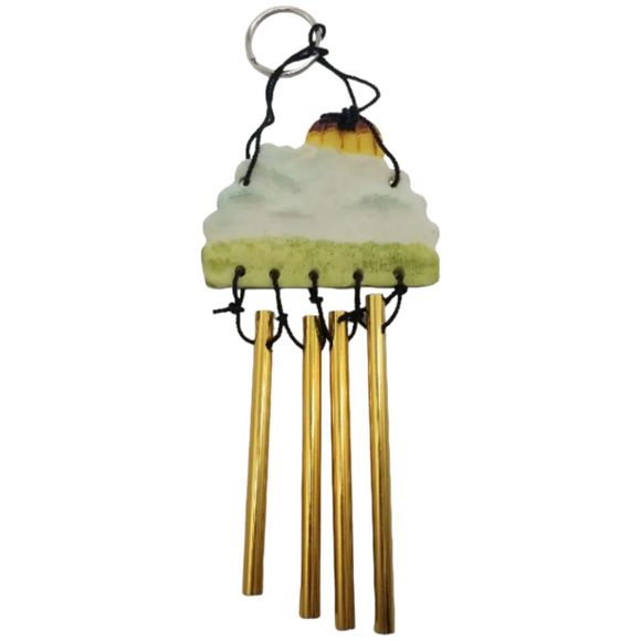 Wind Chimes Resin Yellow Hot Air Balloon Sky Mountains Metal Rod Home Decor - Picture 2 of 5
